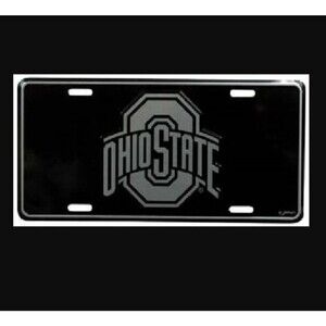 Ohio State BUCKEYES License Plate Black Silver Embossed Metal Game Day NEW